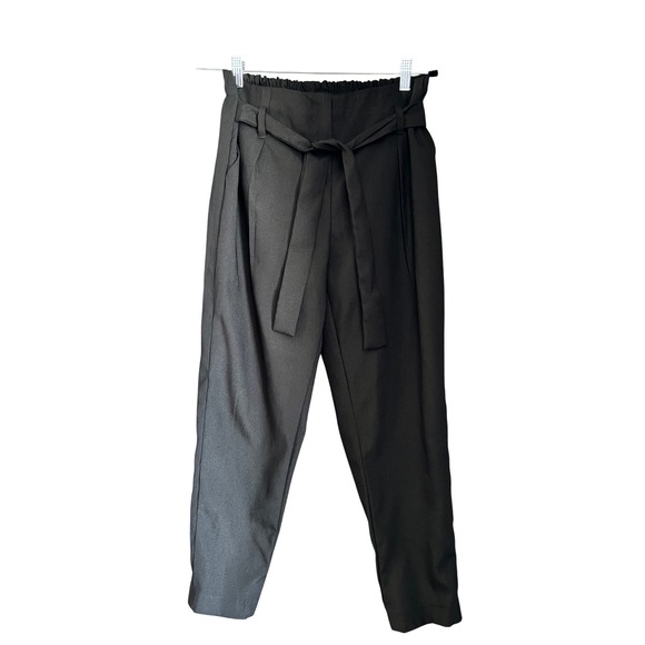 Pants - Chic‎ Black Paperbag Waist Tie Cropped Pants Women's Elegant Trousers Hand Made